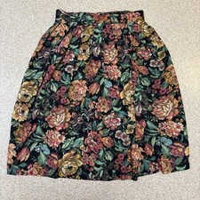 Vintage 90s Y2K Black Floral Midi Skirt Kathie Lee Women Size 18W Grannycore