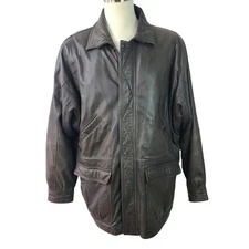 Reed Sportswear Taupe Brown Gray Vintage Leather Flannel Lined Coat jacket L 46 