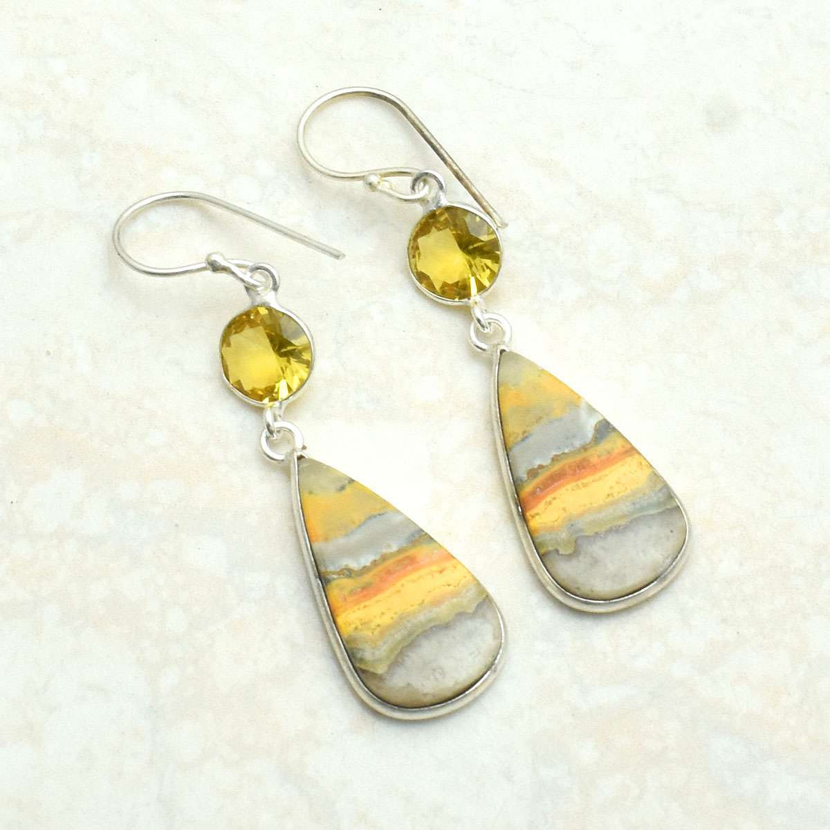 Bumble Bee Jasper Citrine Gemstone Drop Dangle Earrings Jewelry 2.08