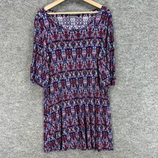 Market Spruce Dress Women XL Blue Geometric Shift Midi 3/4 Sleeve Rayon Casual