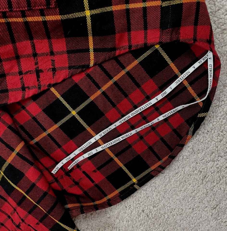 1458 Mastermind World Japan Oversized Plaid Skull Flannel Shirt Red