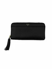 FOSSIL Black Pebble Leather Zip Around Continental Wallet With Black Tassel EUC