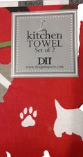 Design Imports Kitchen Towels Set of 2 Red with Dogs and Black/White Check NWT