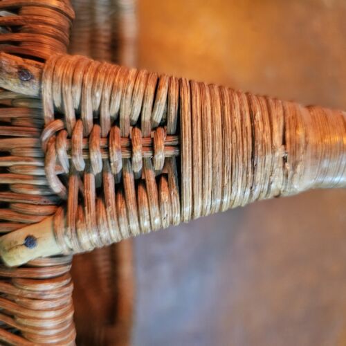 Vintage Rattan Woven Wicker Basket Handle 10"×8"×10" Handmade Gather Picinic - Picture 3 of 13