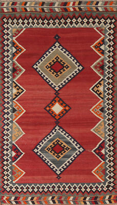 Vegetable Dye Kilim Geometric Traditional Rug 4x8 Vintage Reversible Flat-woven