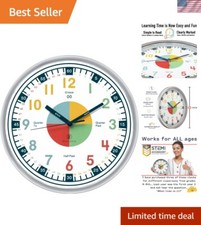 10" Non-Ticking Kids Clock - Perfect for Learning Time in Classrooms  Homes