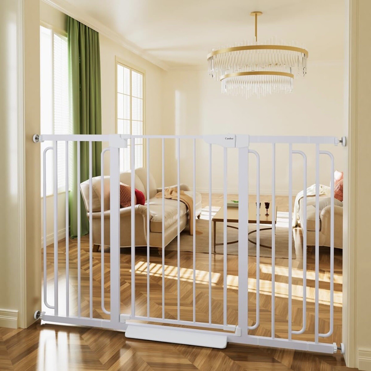 Cumbor 29.7-57" Extra Wide Baby Gate for Stairs, Dog Gate for Doorways, White