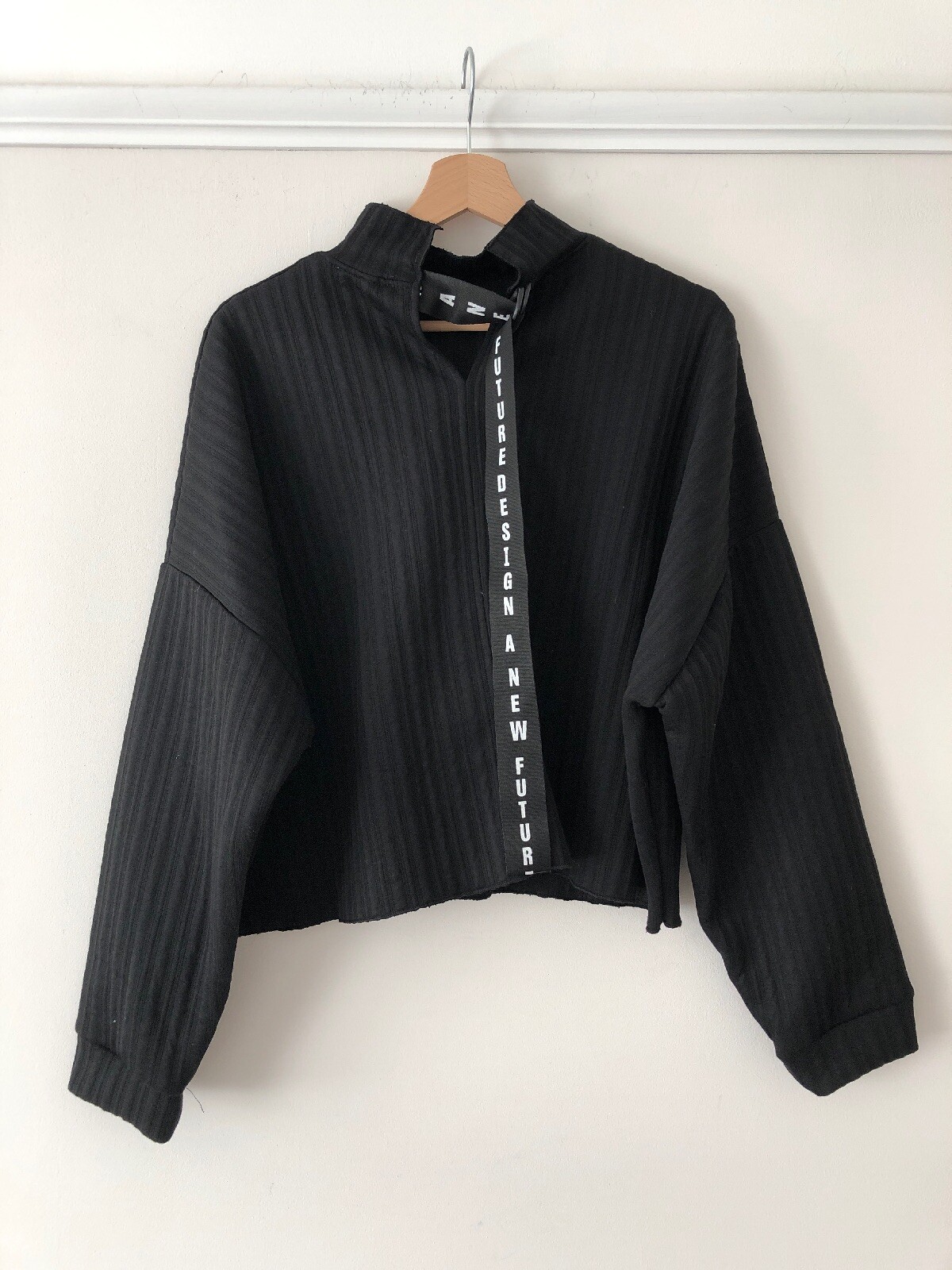 ZARA Black Ribbed Oversized Sweatshirt 