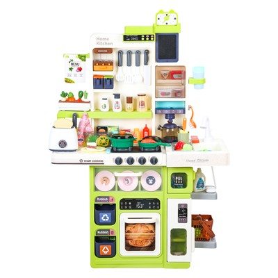 Pretend Play Kitchen Toy for Kids with Spray Sink Bread Maker and Dishes