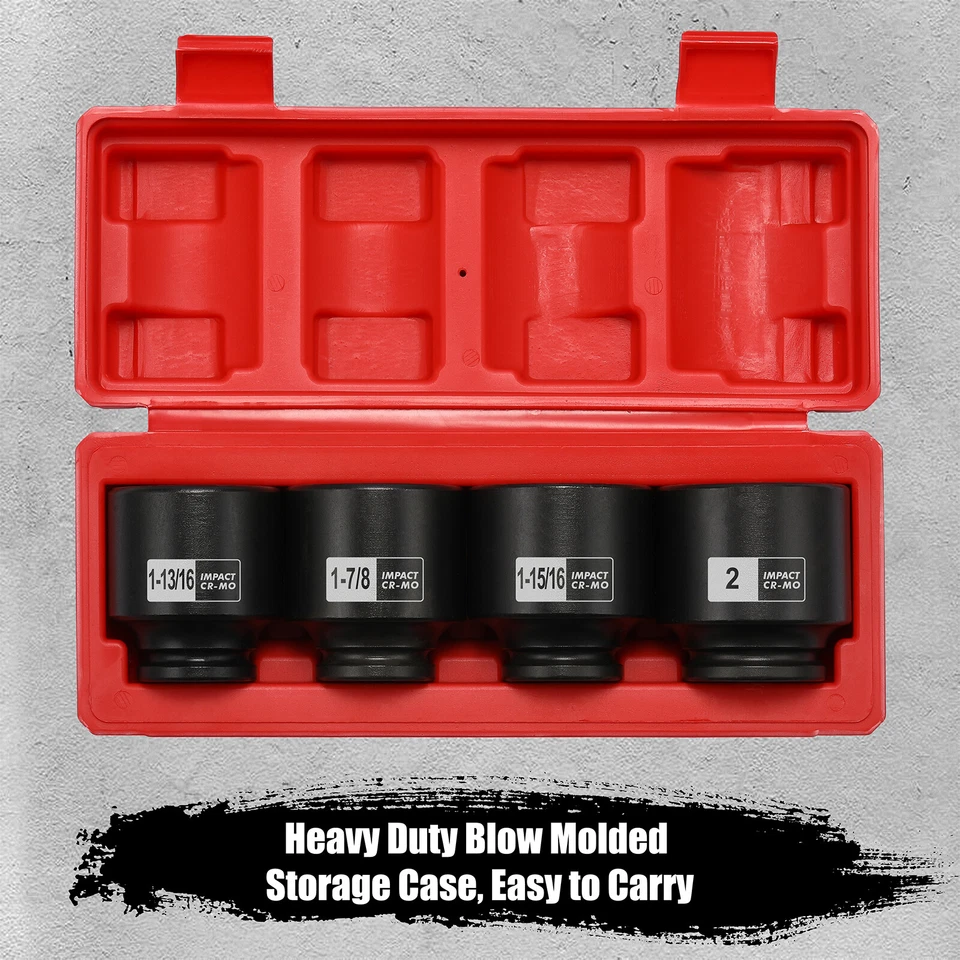 1/2'' Drive Spindle Axle Nut Impact Socket Set 6 Point CR-MO 1-13/16, 1-7/8 - Image 2 of 4