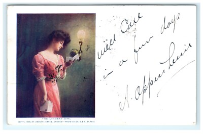 1907 The Lindsay Girl Lindsay Light Co. Chicago IL Early Advertising Postcard