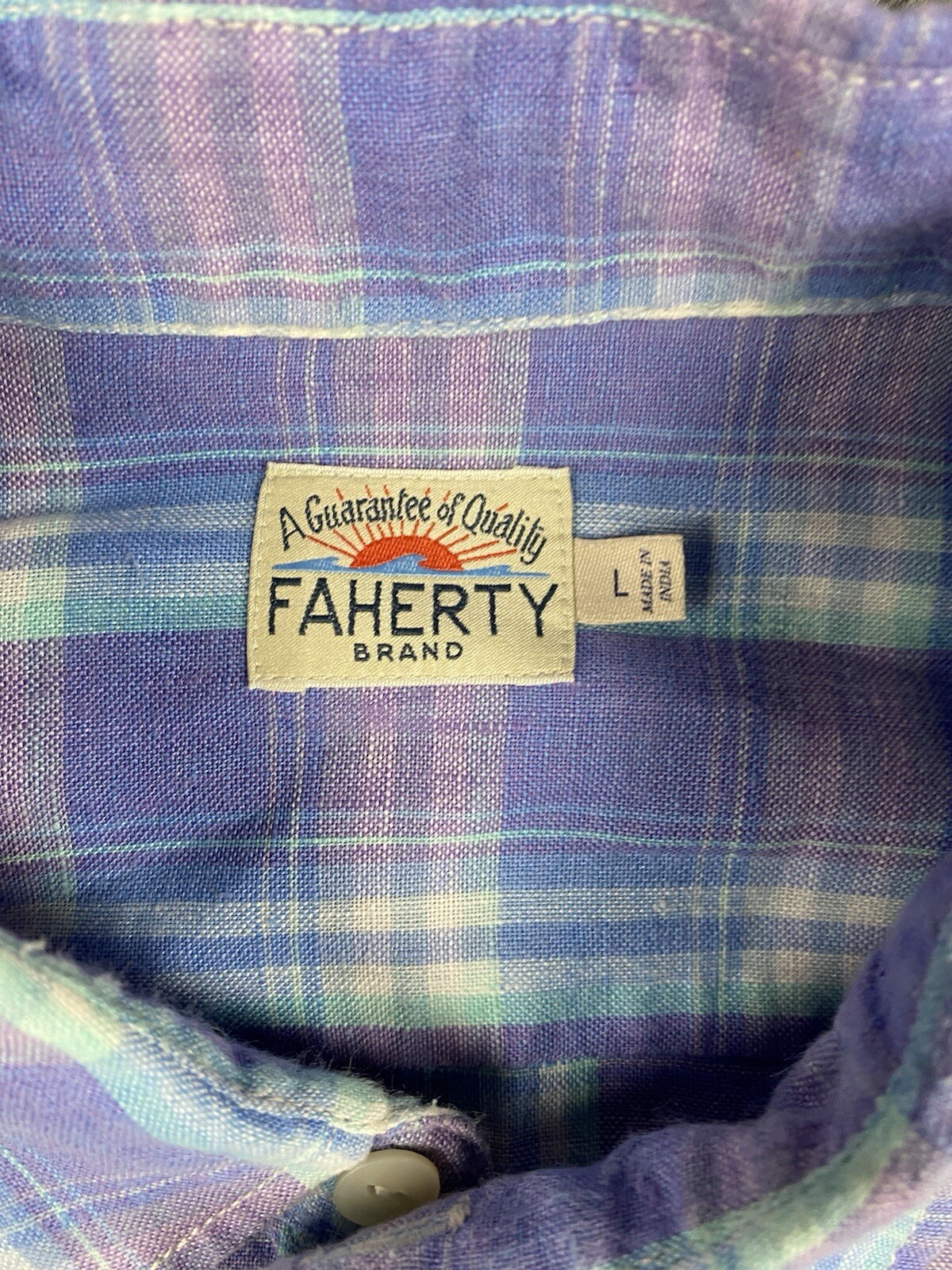 Faherty Button Plaid Linen Button Down Shirt Mens… - image 2