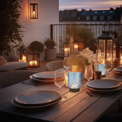 LED Table Lamp Mini Glass Deco Light Patio Rechargeable Battery IP44 Dimmable - Picture 11 of 33