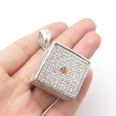 925 Sterling Silber 2-farbig Pave C Z Würfel 3D Anhänger