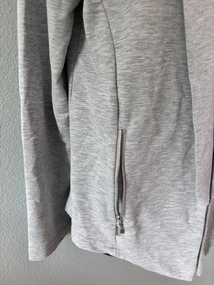 Tarta Talla Mediana Mujer Gris Jaspeado Frente Abierto Chal Cuello Chaqueta Bolsillo con Cremallera Foto 3 de 4