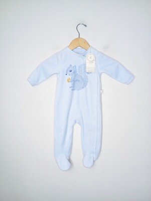 NEW Carrement Beau Footie Snap One-Piece 9 MO Blue Velour Embroidered Squirrel