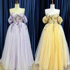 Tulle Draped Pleat Long Evening Dresses Embroidery A-line Off shoulder Prom Gown