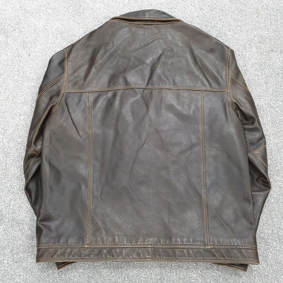 Gap Leather Jacket Mens Vintage Y2K Brown Zip Distressed Biker Moto XL - Image 3 of 4