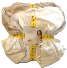 Carole Hochman New Women's Size Small Long Plush Wrap Robe Ivory Patch Pockets