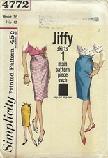 Simplicity 4772 Vintage '63 Jiffy Slim Skirt Sz 30 Waist 40 Hip PATTERN Complete