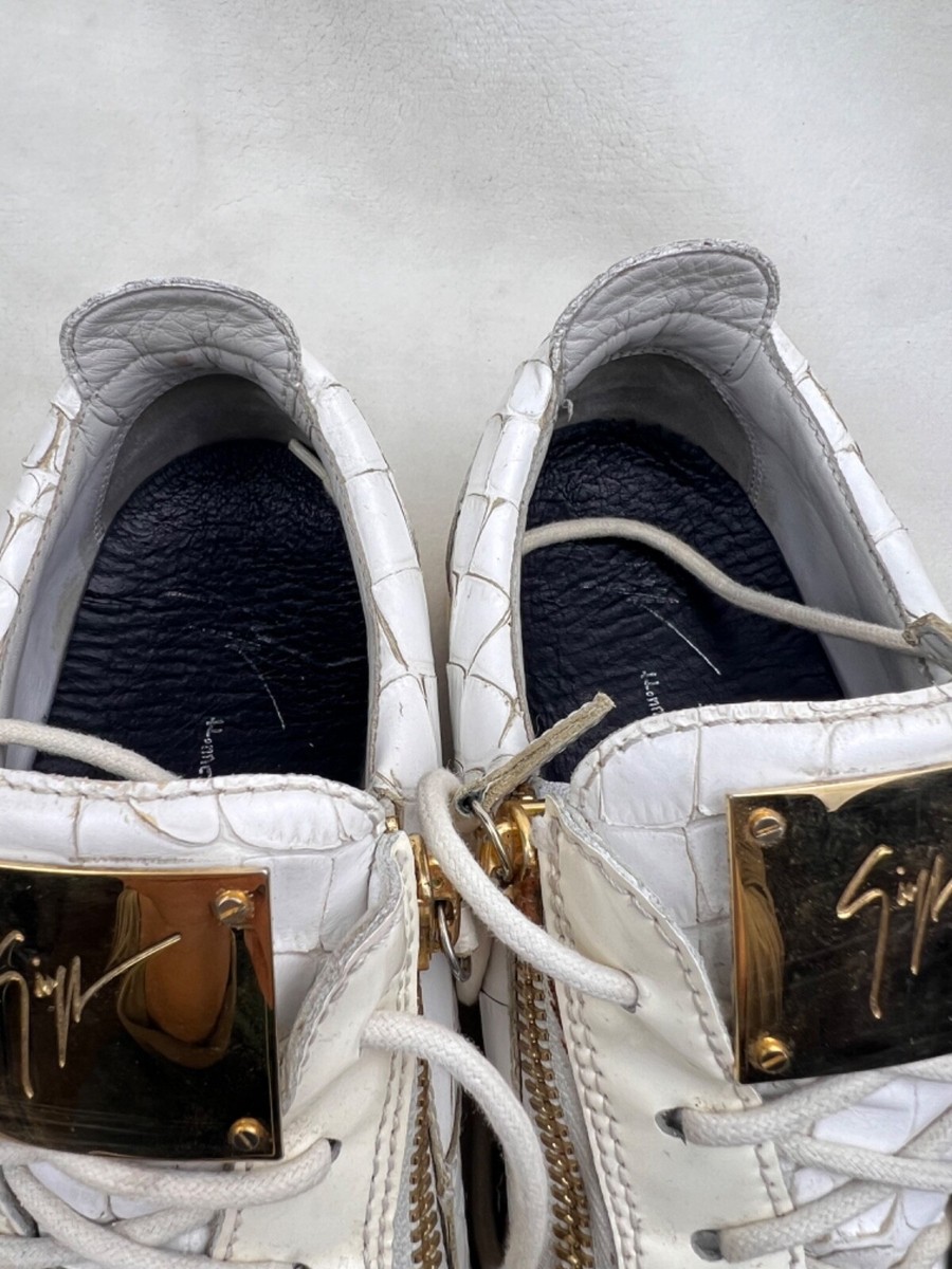 Giuseppe Zanotti Low Top Crocodile Print Leather White Zip