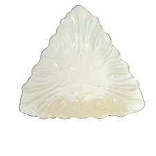 LENOX Triad Collection 24K Gold Trim Ivory Embossed Triangular Porcelain Dish 7"