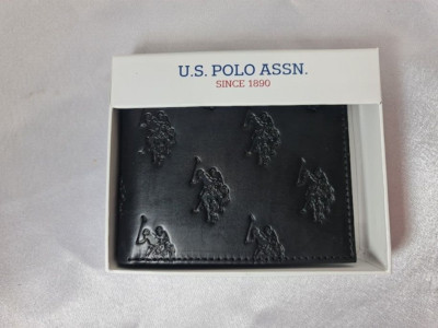 US POLO ASSN. Geldbörse 100 % Leder schwarz - Multi Pony mit Passetui Geschenkset