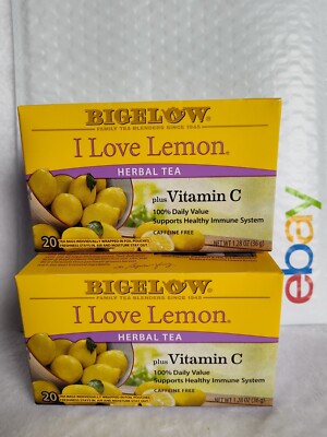 2 Boxes of Bigelow I Love Lemon Herbal Tea Plus Vitamin C - 20 tea bags Exp 7/26