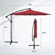 10ft Offset Umbrella Cantilever Patio Hanging Umbrella with Base for Outdoor Red