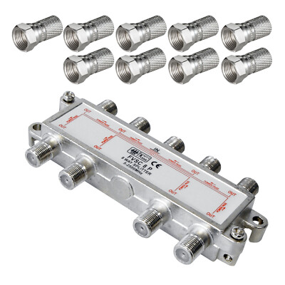 6-fach SAT Verteiler + 6 F-Stecker für 8mm Kabel Ø + 20cm 100dB TV Splitter Koax