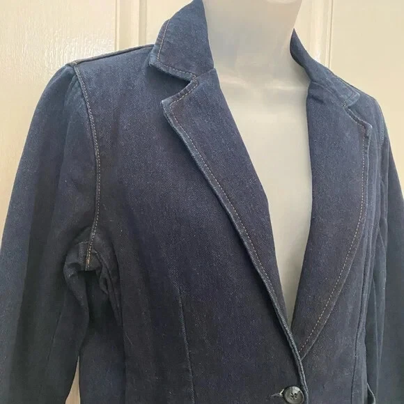 NUEVO Blazer vaquero wTag-Gloria Vanderbilt x Christian Siriano tinta oscura mancha 6 Foto 2 de 3