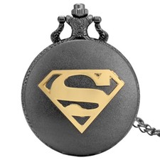Steampunk Super Hero Symbol Men Boy Quartz Pocket Watch Necklace Pendant Gift