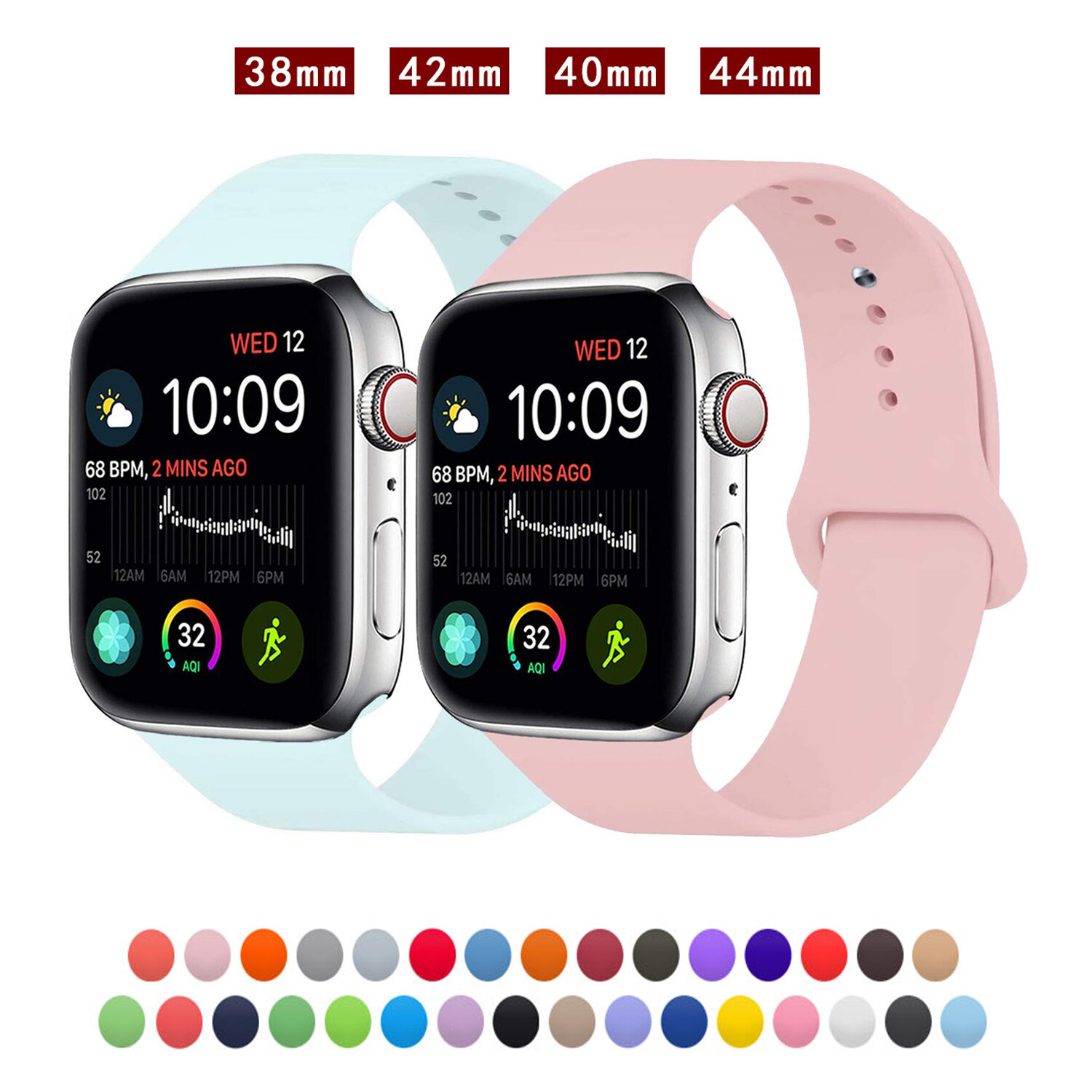Silicone Wrist Band Strap For Apple Watch 1/2/3/4/5/6/7/8SE Sports 44/42/40/38mm