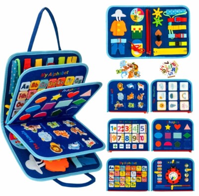 Kleinkind Busy Board - 5-lagiges Montessori sensorisches Aktivitätsspielzeug für Jungen (blau)