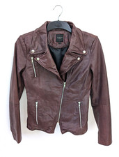 Selected Femme Jacket Womens Uk 6 - 8 Red Leather Collar Full Zip Pockets Biker