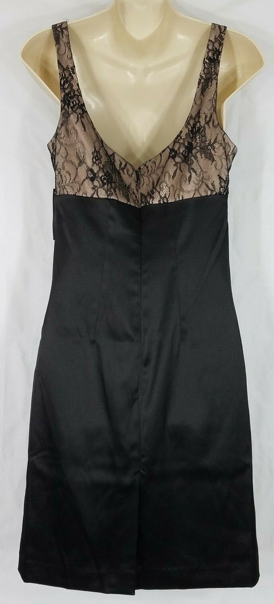 NWT Allen B. black gold lacy empire waist A-Line cocktail dress ladies size 2 View 3