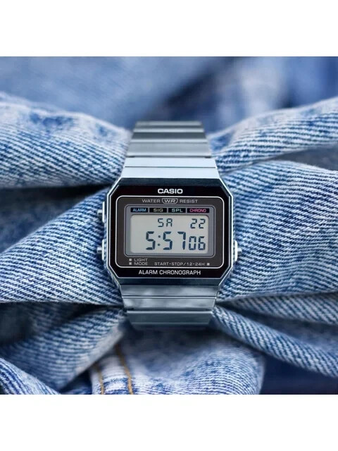 Casio A700W-1ACF Vintage Stainless Steel Digital Watch WR Alarm Chrono ...