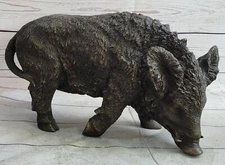 Vintage Art Deco Bronze Wild Boar Hog Pig SIGNED Wildlife Sculpture Statue  Art