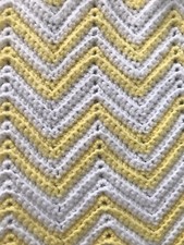 Vintage Handmade Crochet Afghan Blanket Baby Nursery Yellow White 32 x 29