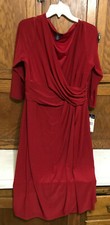 NWT CHAPS RED V Neck Faux Wrap 3/4 Sleeve Stretch Dress Size XL