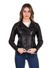 Chiodo da Donna in Vera Pelle Nero Giacca Biker Made in Italy