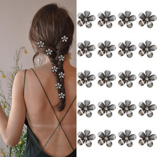 Rhinestone Hair Clips - Mini Flower Hair Claws, Fancy Hair Pins, Cute Black