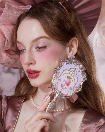 Strawberry Rococo Hand Mirror,Vintage Handheld Mirror,Fancy & Pretty Princess... - Picture 3 of 9
