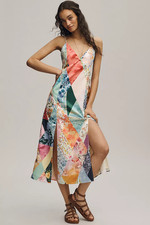 Maeve Patchwork V-Neck Midi Dress - Ship From US