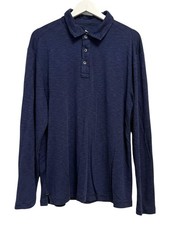 Tommy Bahama Polo Shirt Mens Large Blue Long Sleeve Tencel Cotton Stripe Casual