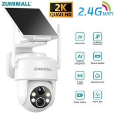 NEW ZUMIMALL Solar Wireless Outdoor Security Camera 2.4GHz WiFi 2K Night Vision