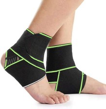 Set of 2 Ankle Support Adjustable Brace Breathable Nylon Elastic Sports Green