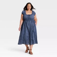 Women's Cap Sleeve Eyelet Midi Sundress - Universal Thread Slate Blue 4X