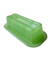 TPC Jadeite Butter Dish Green Glass Covered Tray Criss Cross Striped Retro Vtg