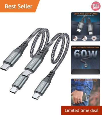 Short USB C to USB C Cable 60W, (2 Pack 1ft) Type C Fast Charging Cord Charger C